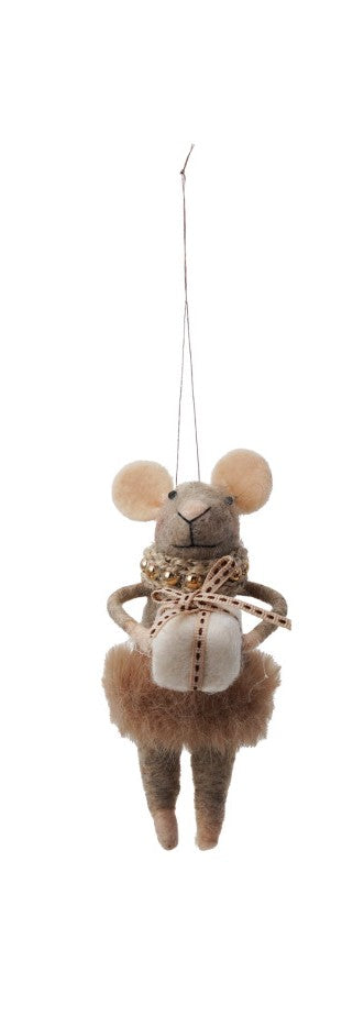 Mouse with Gift Felt Ornament