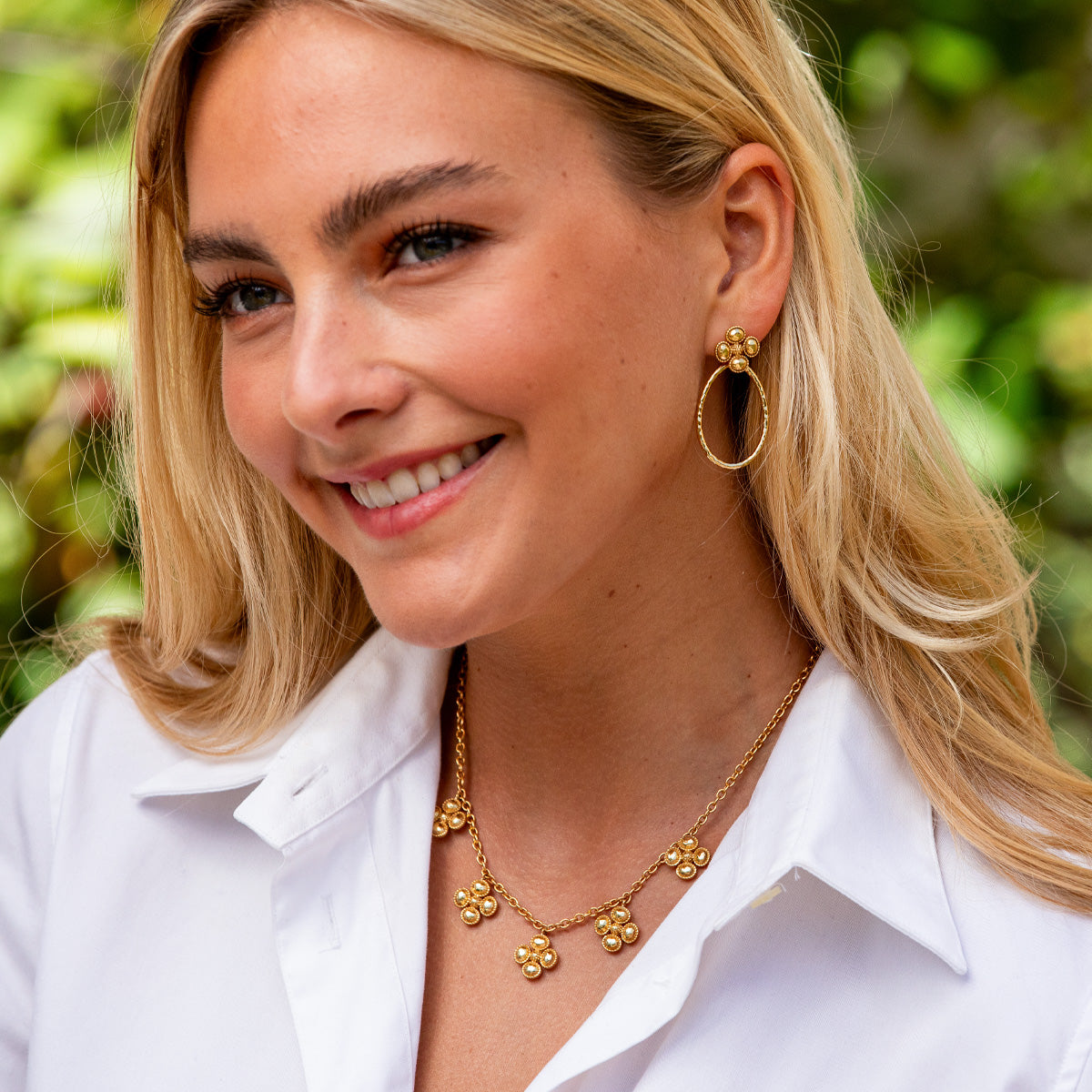 Gold Clover Teardrop Earrings