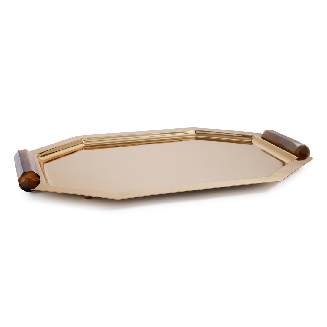 Gold Octagon Tray with Horn Handles 17"