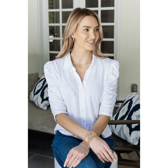 White Button-Up Elbow-Length Tee