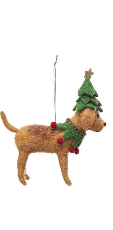 Green Hat Dog Ornament