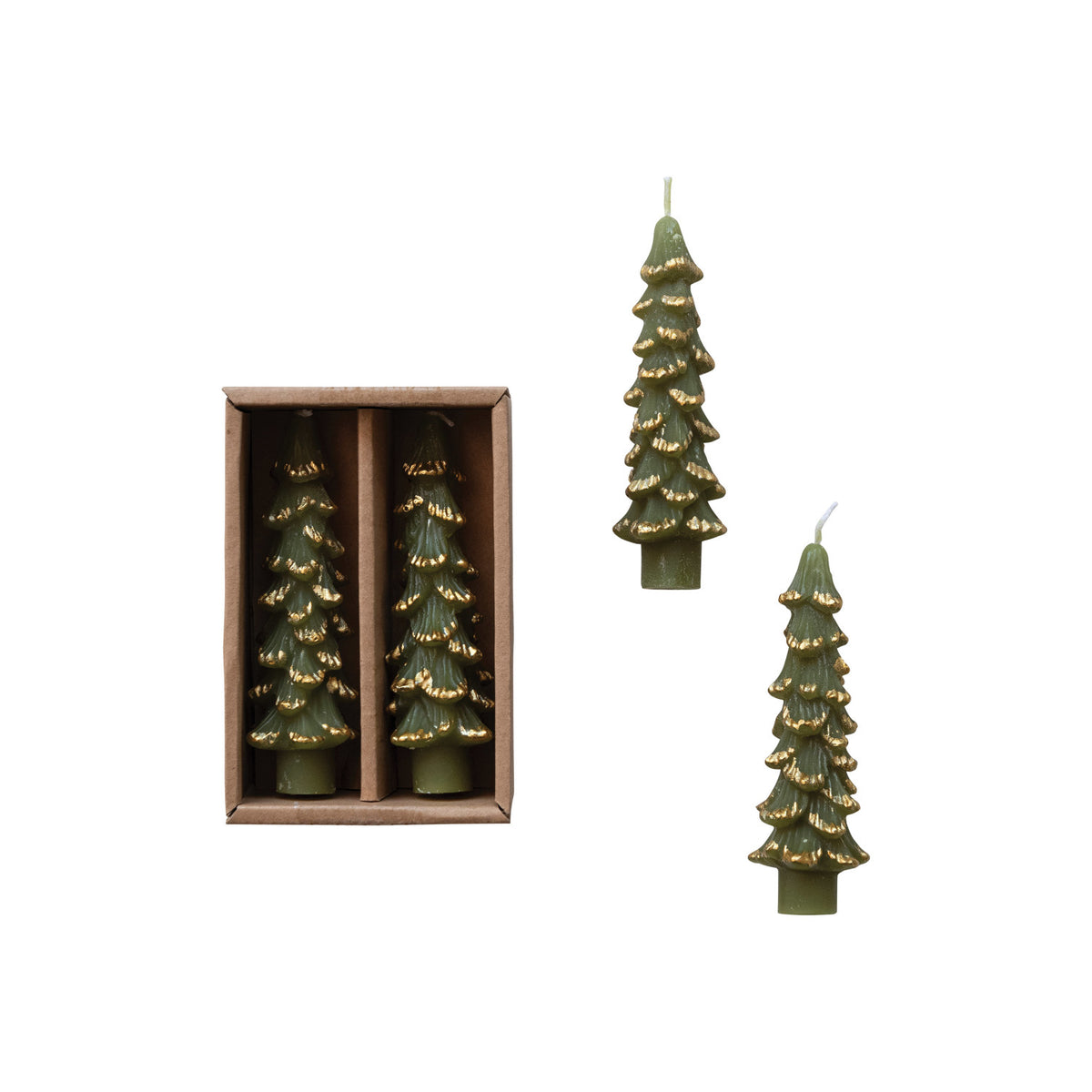 S/2 Green Tree Taper Candles