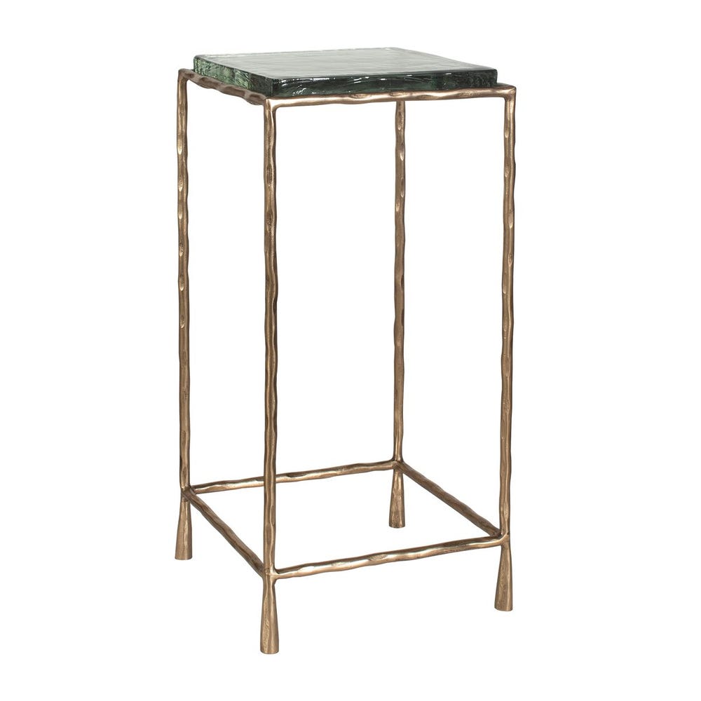 Hammered Gold & Glass Top Square Accent Table