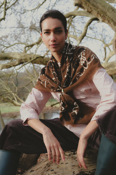 Hazelnut Bandana Cashmere Scarf