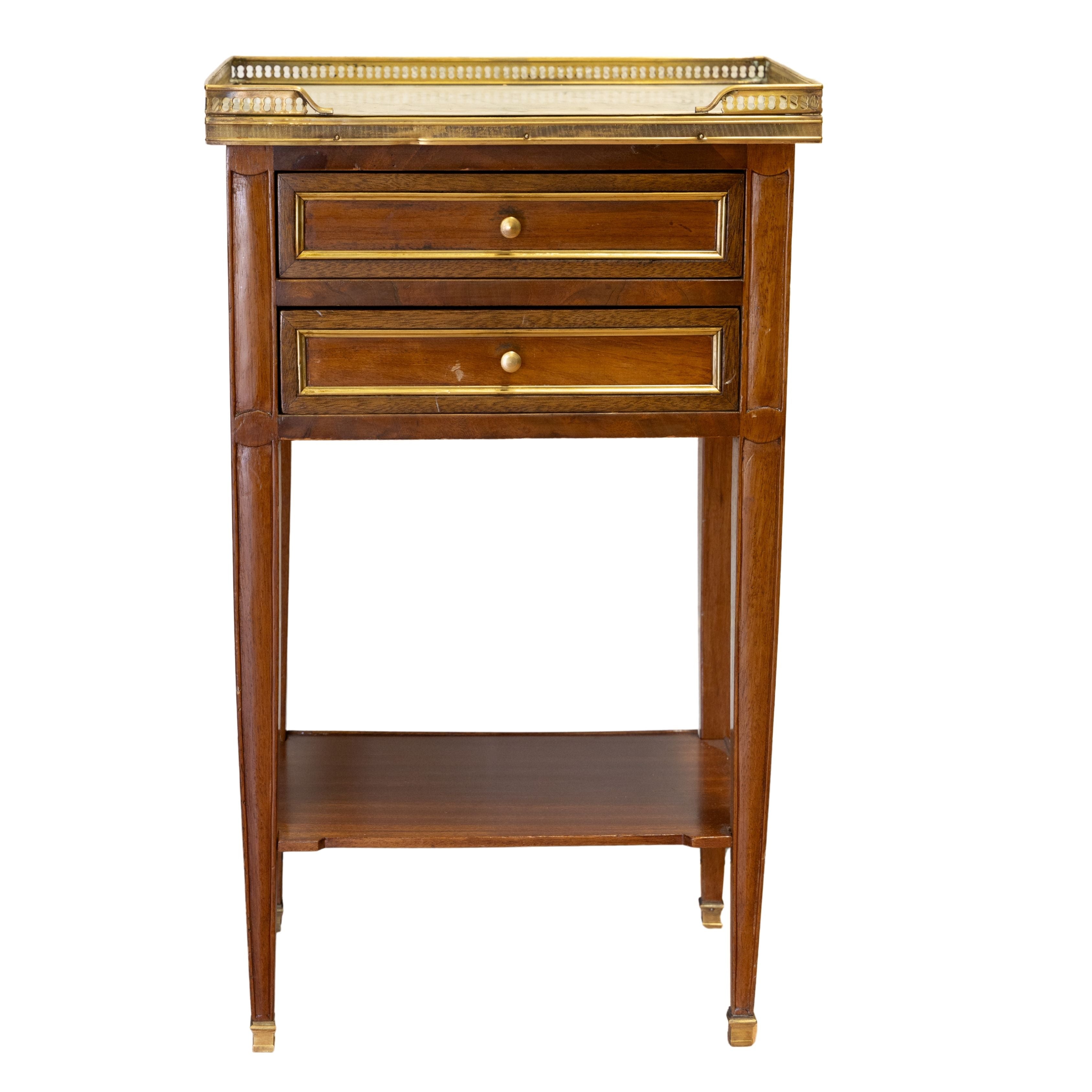 Pair of XVI-Style Walnut Side Tables with Marble Top