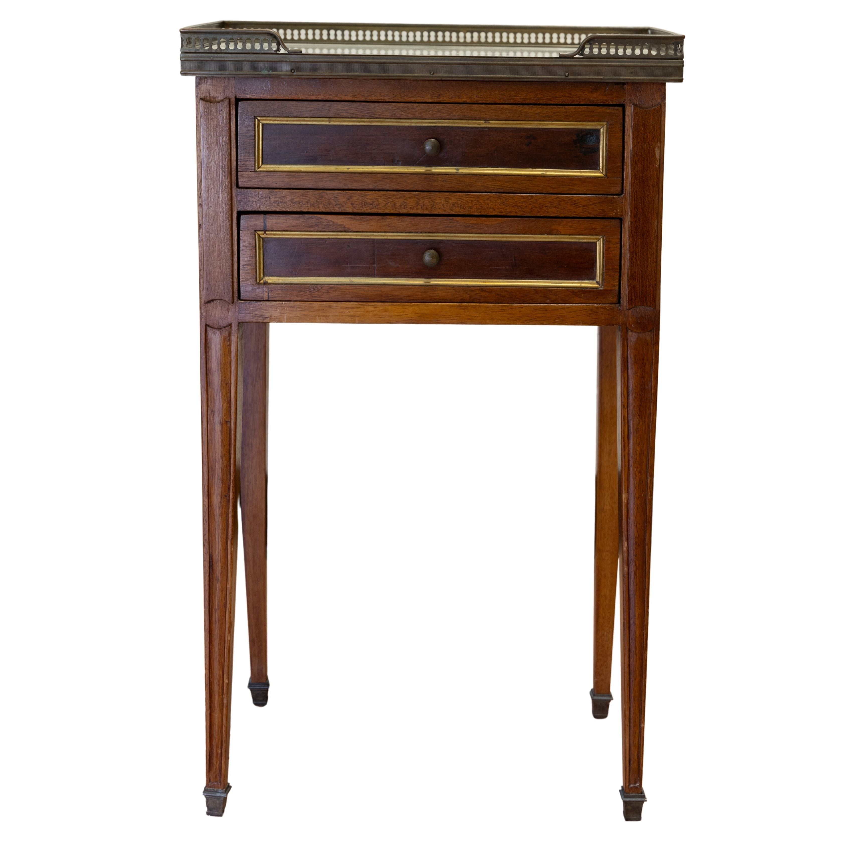 Pair Louis XVI-Style Nightstands with Marble Top and Brass Gallery