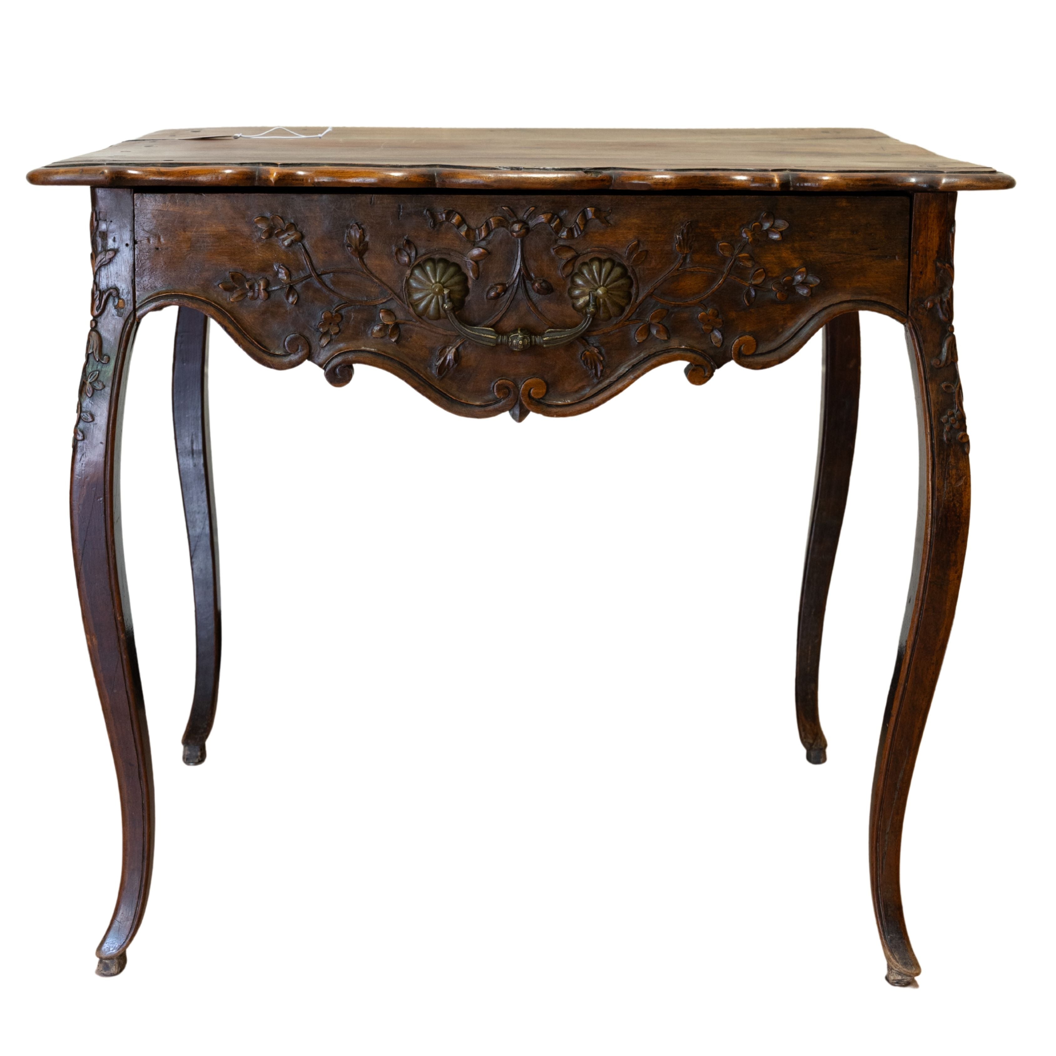Louis XV-Style Walnut Side Table with Carvings