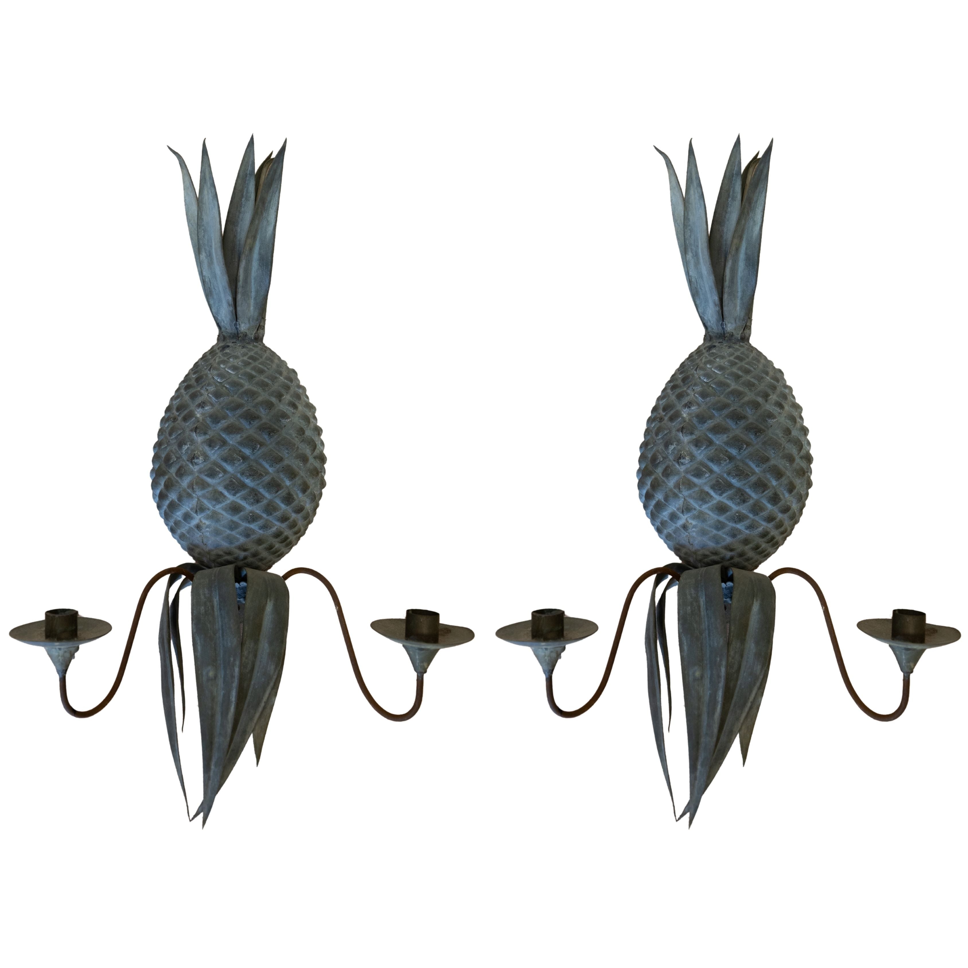Pair of Zinc Pineapple Sconces