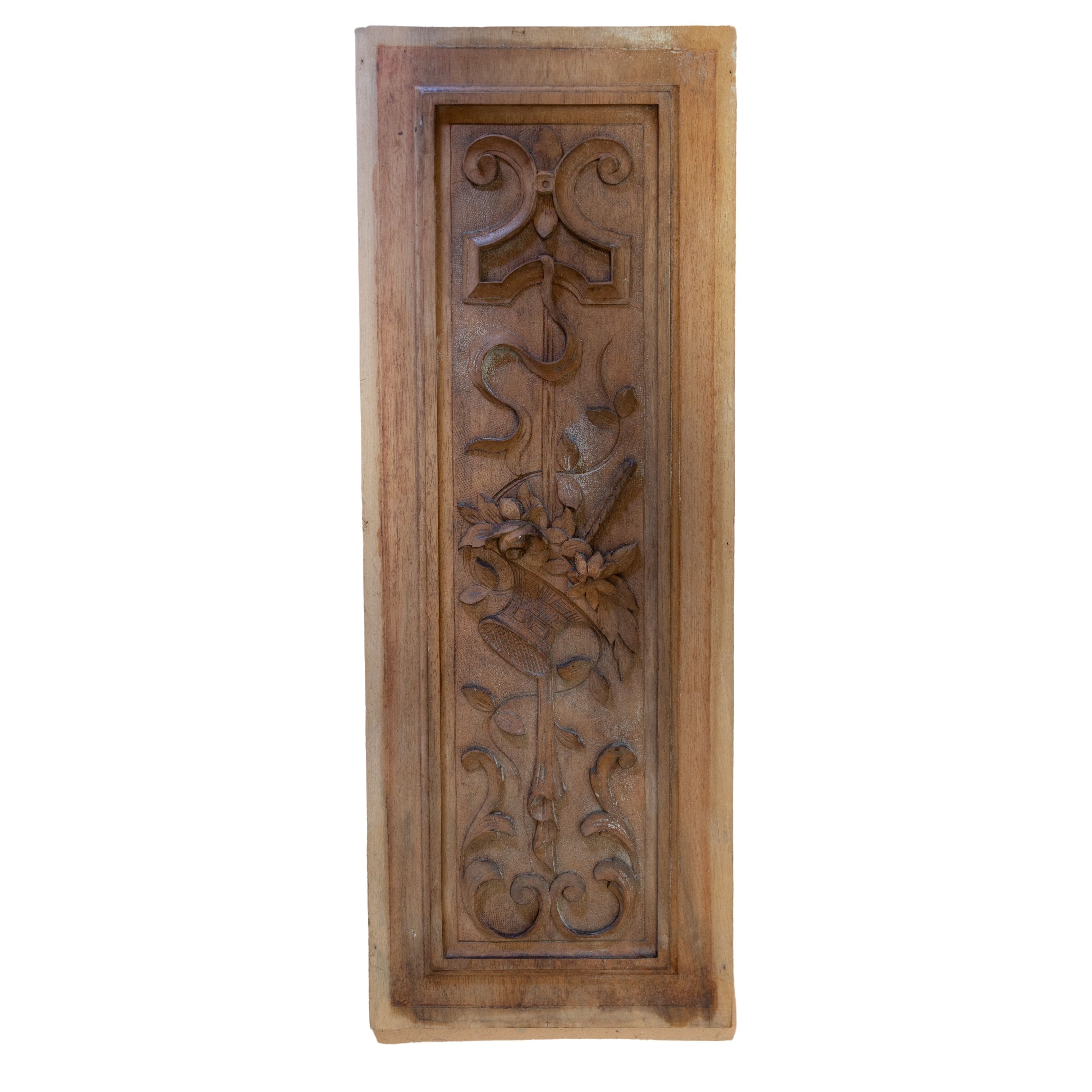 Floral Basket Wood Carved Panel
