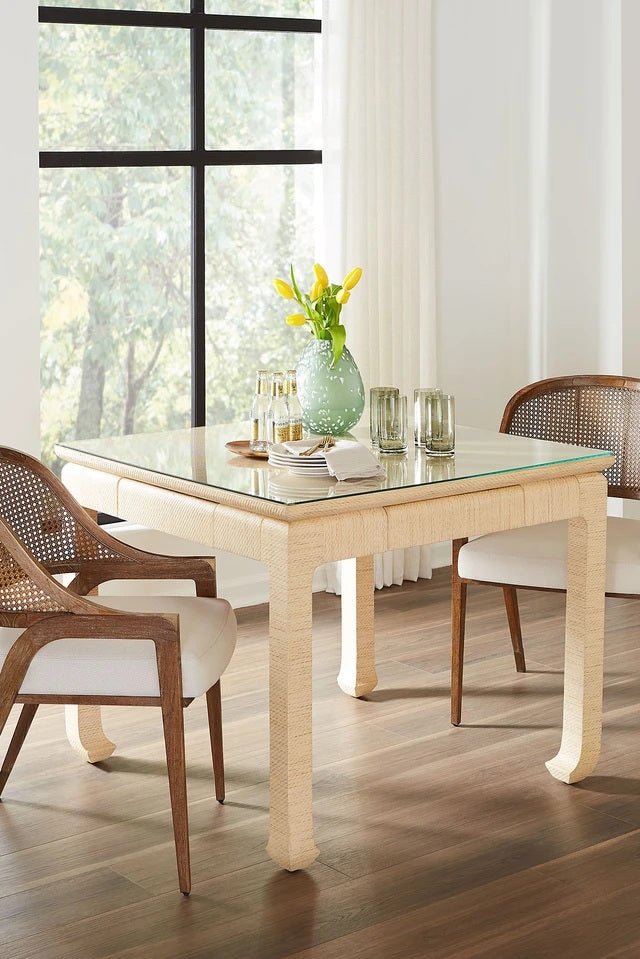 Natural Twill Lacquered Grasscloth Game Table