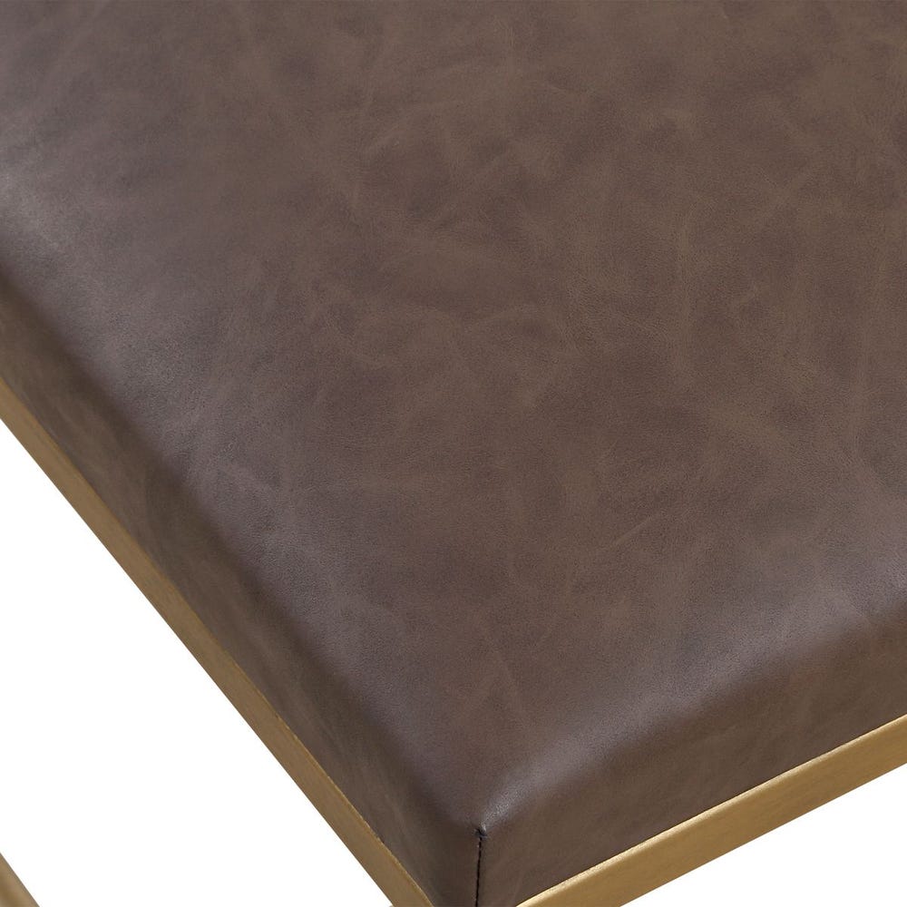 Cocoa Faux Leather & Gold Bench