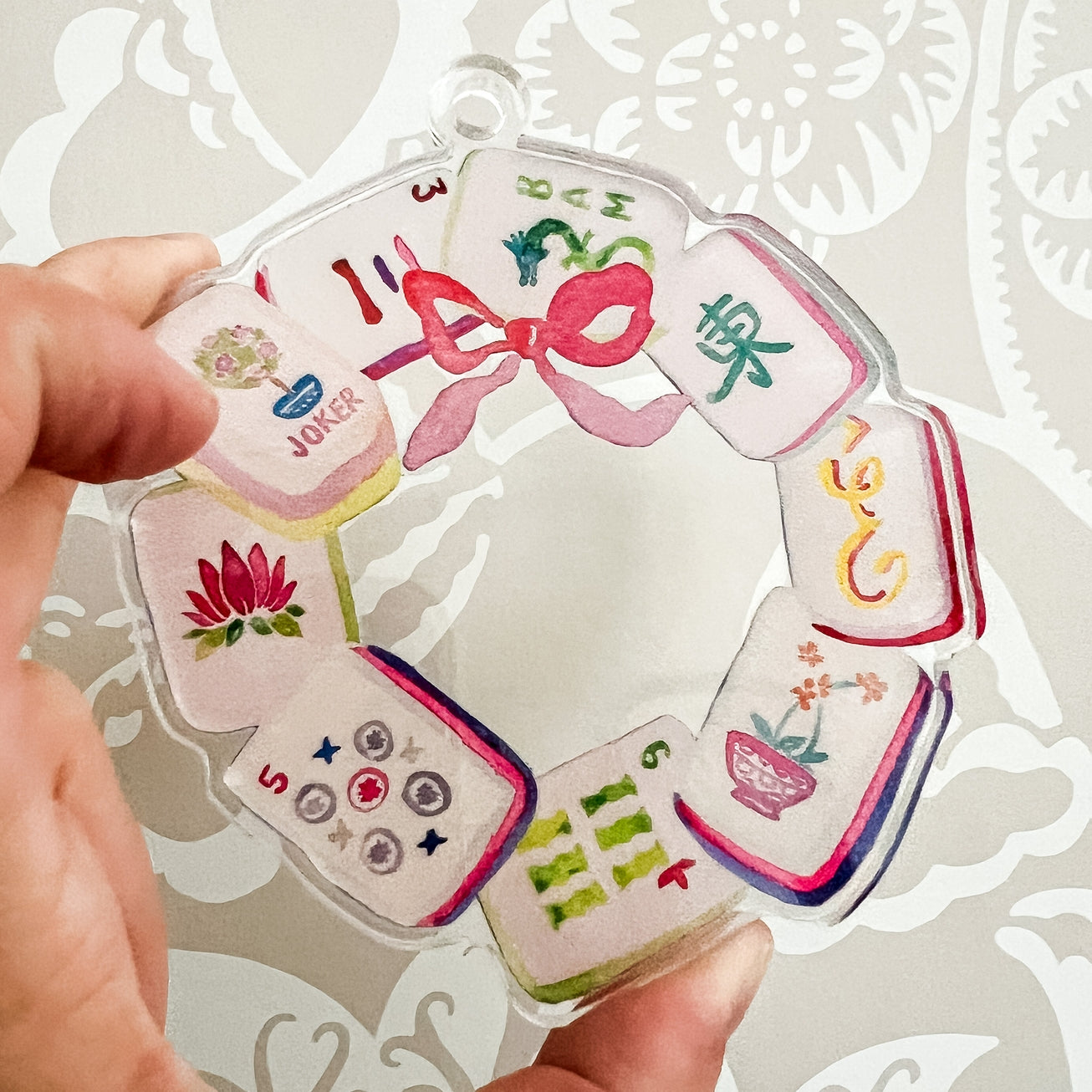 Mahjong Tile Wreath Watercolor Ornament