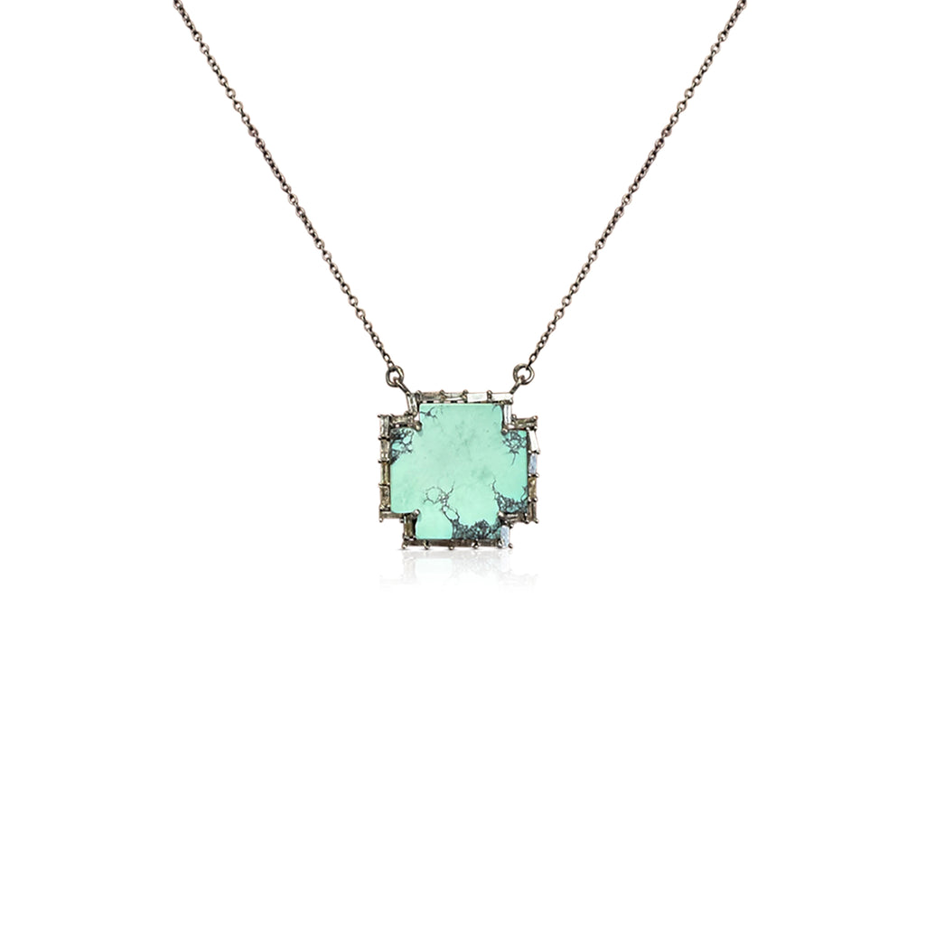 Mini Silver Turquoise Cross Necklace