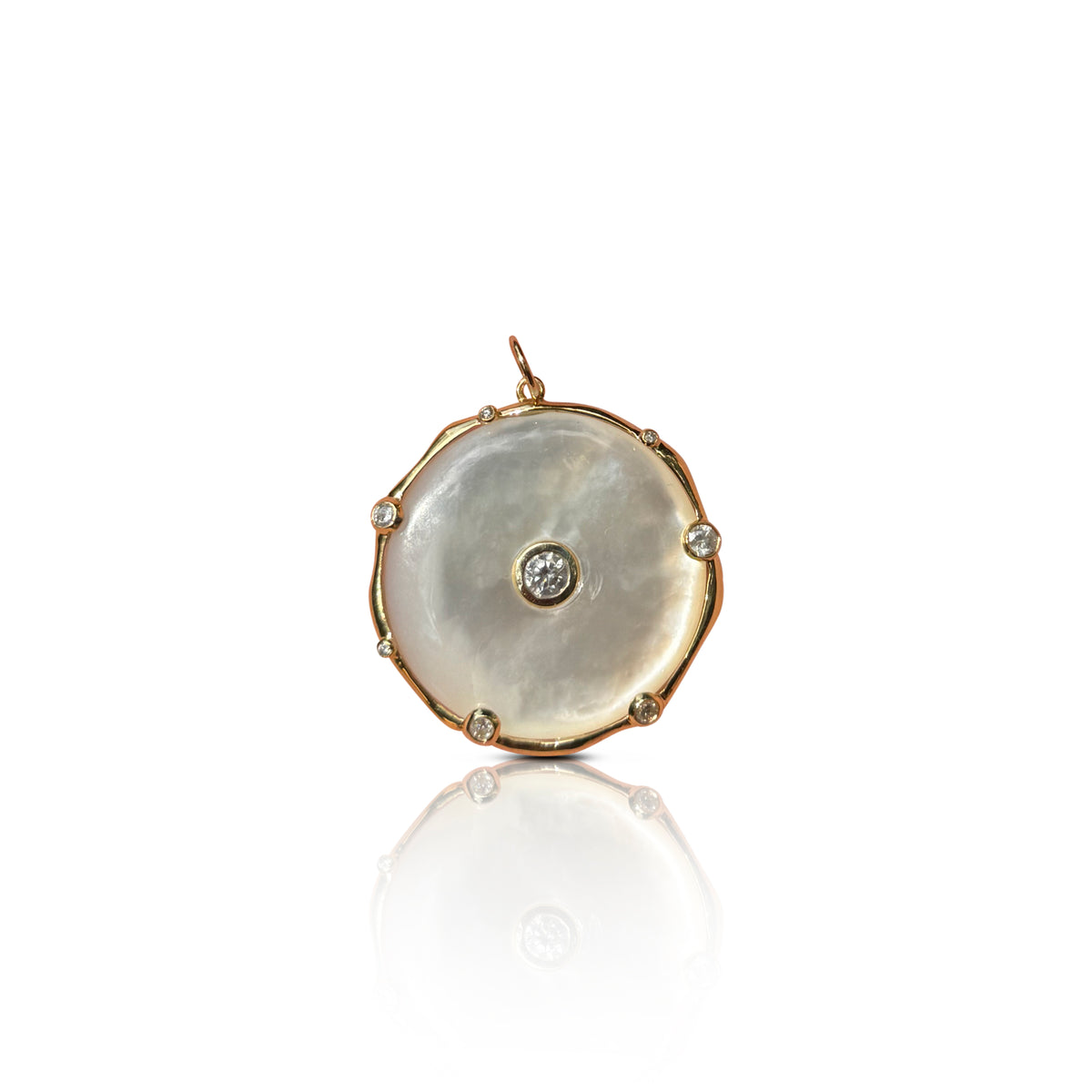 14k Mother of Pearl Coin Bezel Diamond Charm