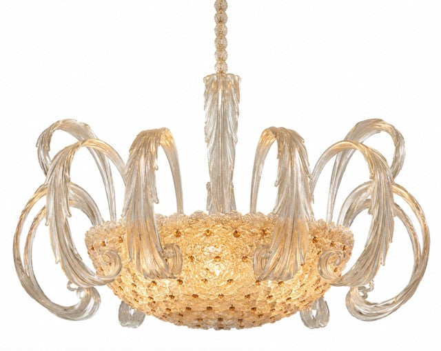 Vintage Cenedese Style Murano Chandelier with Floral Basket and Ribbon Arms