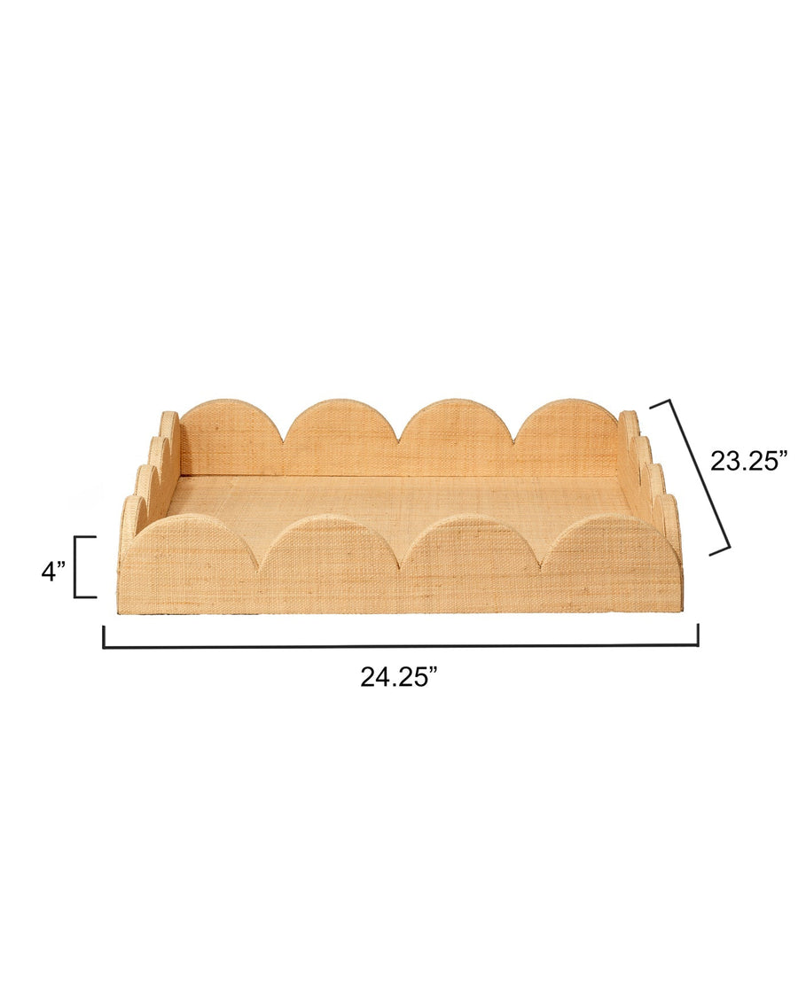 Large Natural Raffia Scalloped Tray