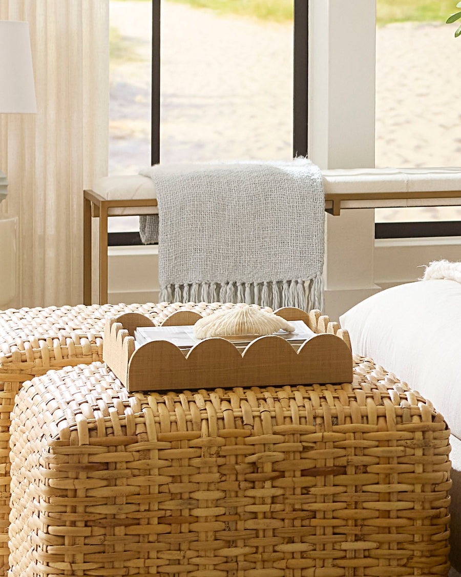 Small Natural Raffia Scalloped Tray