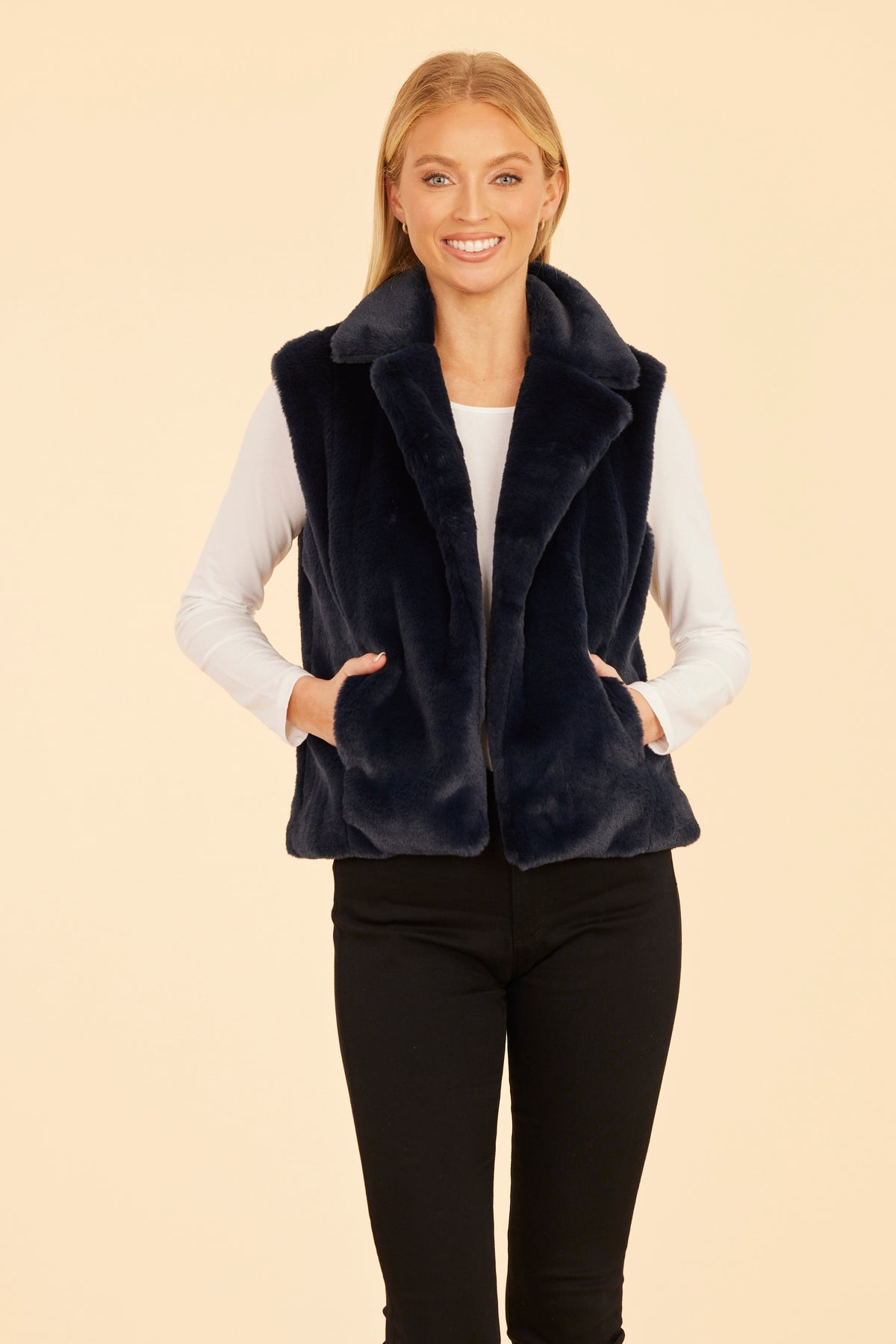 Navy Faux Fur Vest