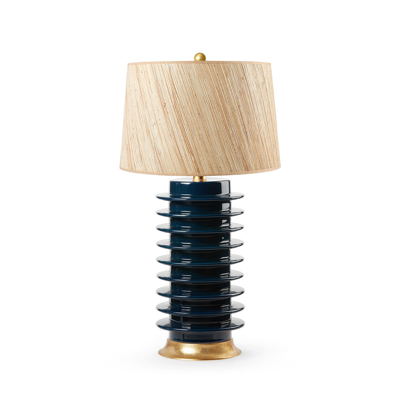 Navy Geometric Lamp with Raffia Shade
