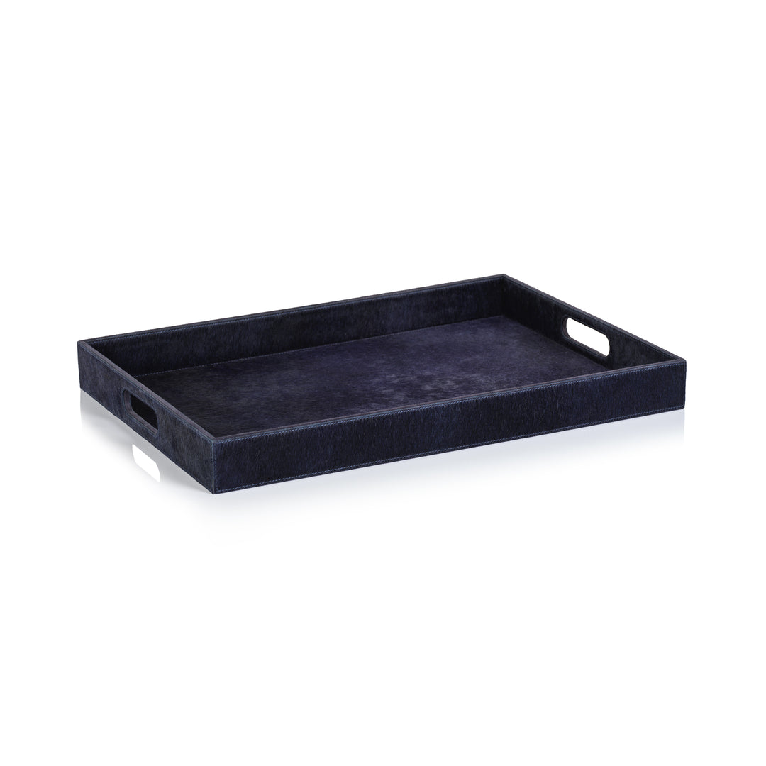 Navy Hair on Hide Leather Tray