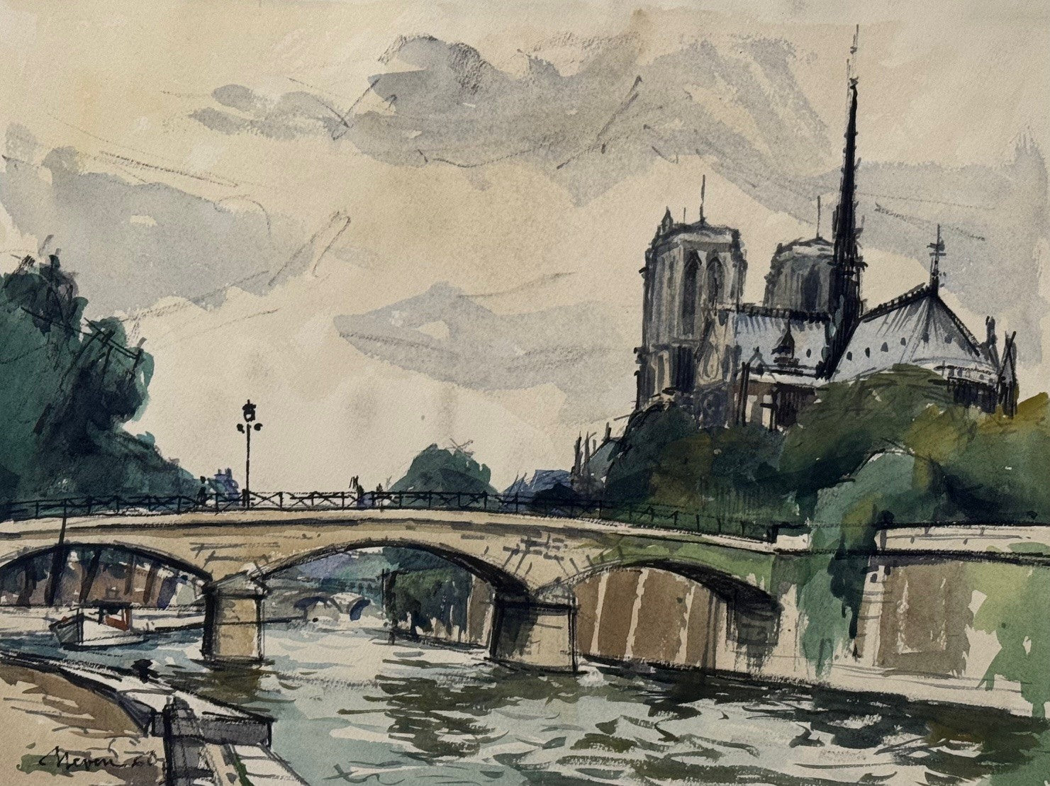 Heritage - La Seine Vers Notre Dame by Pierre Neveu (12 x 16)