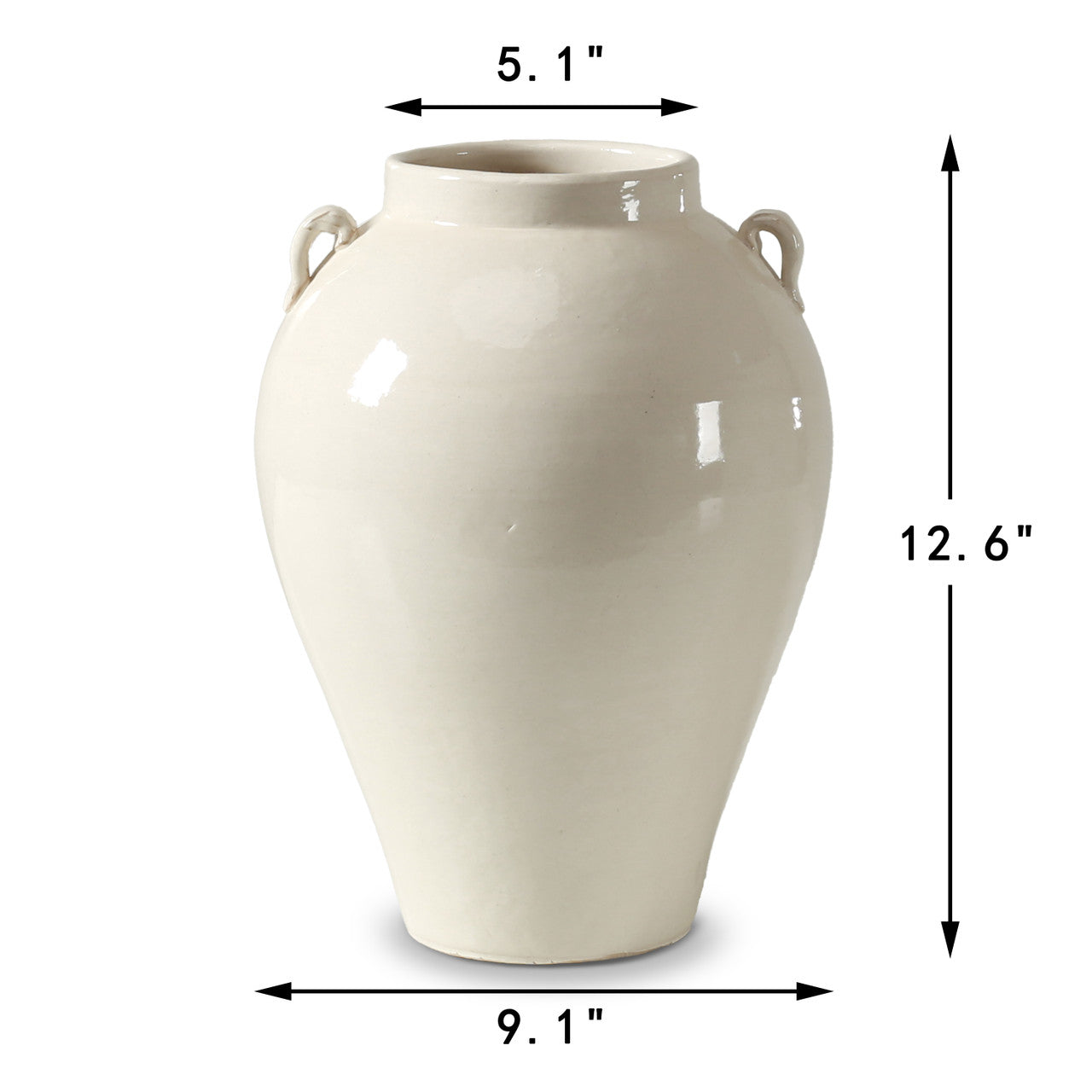 Off White Ceramic Vase w/ Two Handles 12.6"H