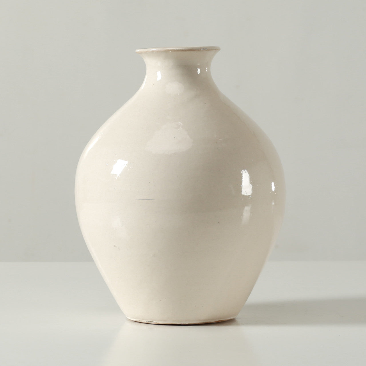 Off White Rounded Glazed Ceramic Vase 9.4"