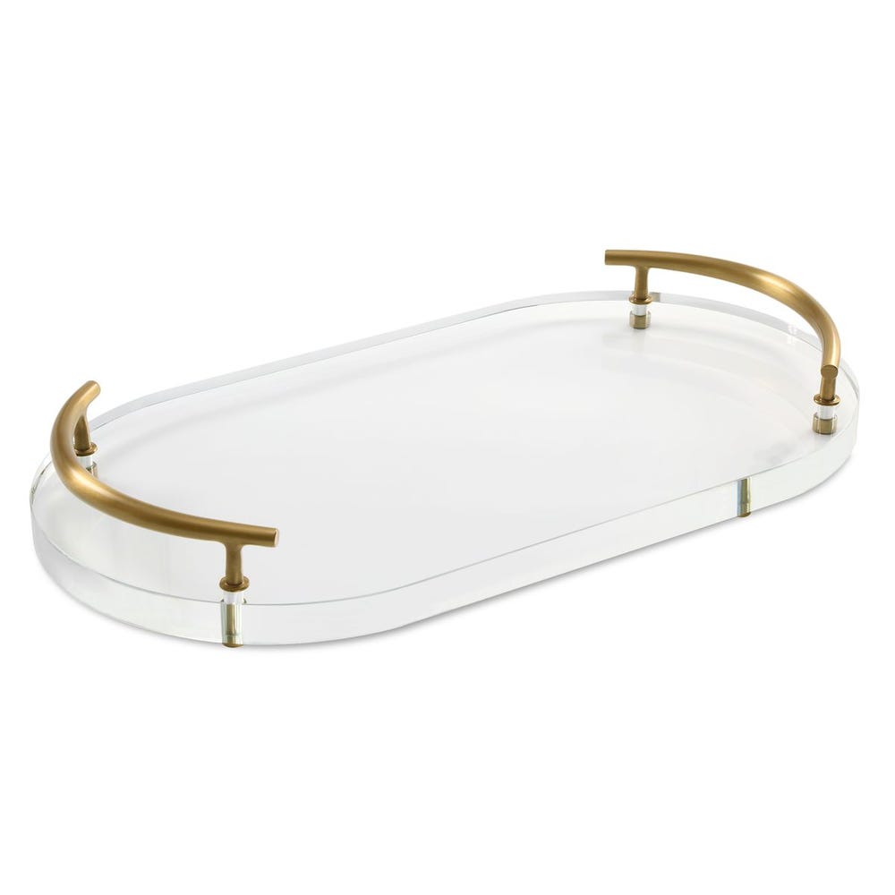 Oval Thick Crystal & Brass Tray