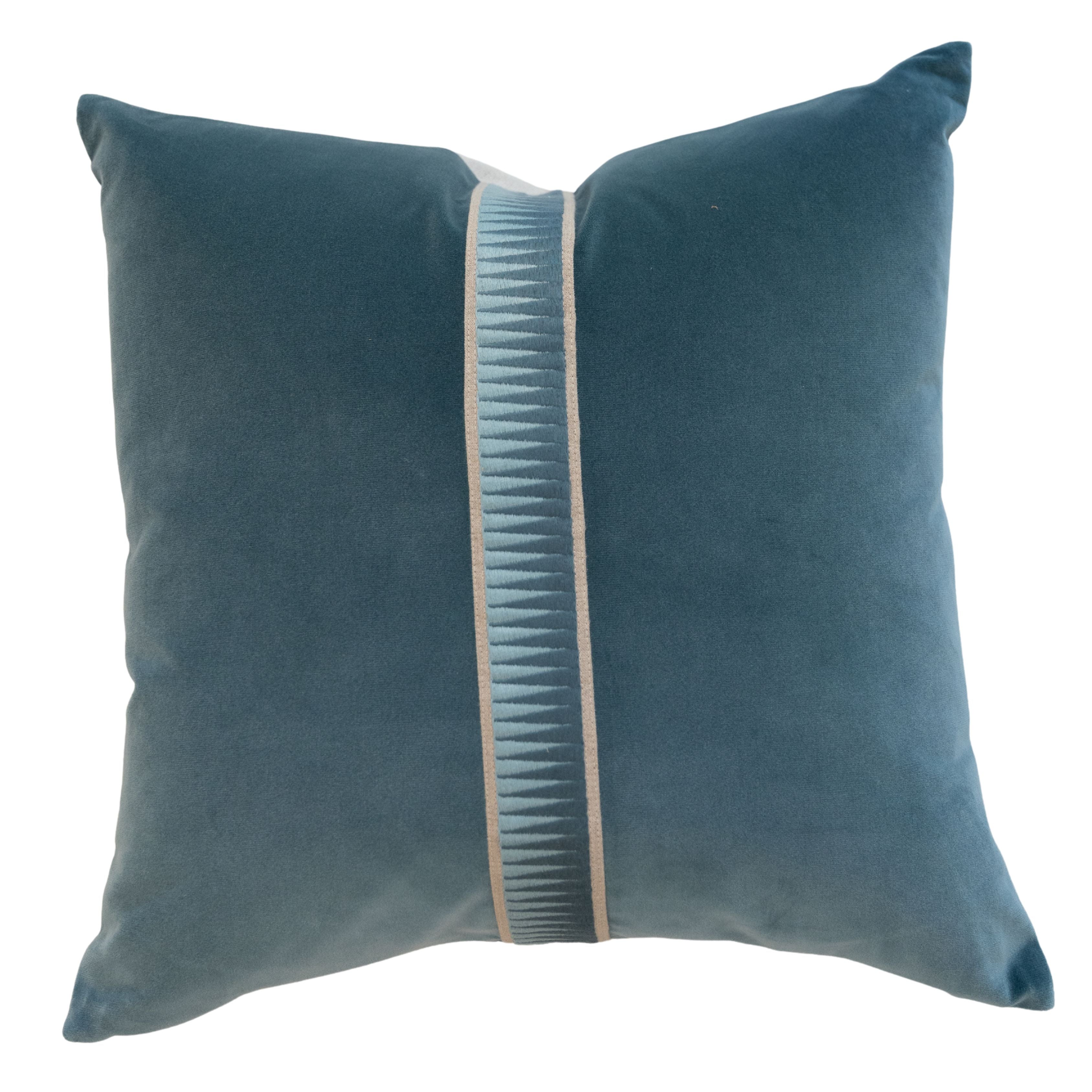 Blue Velvet Geometric Stripe Pillow