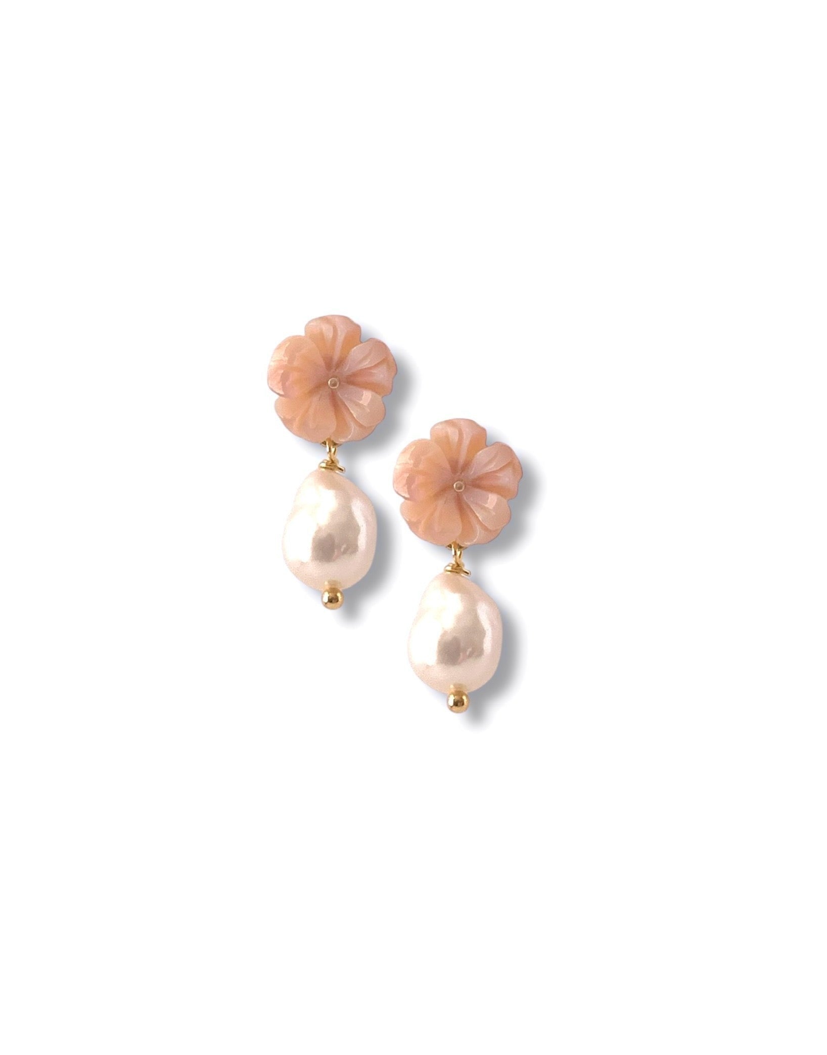 Pink Flower Pearl Drop Earrings