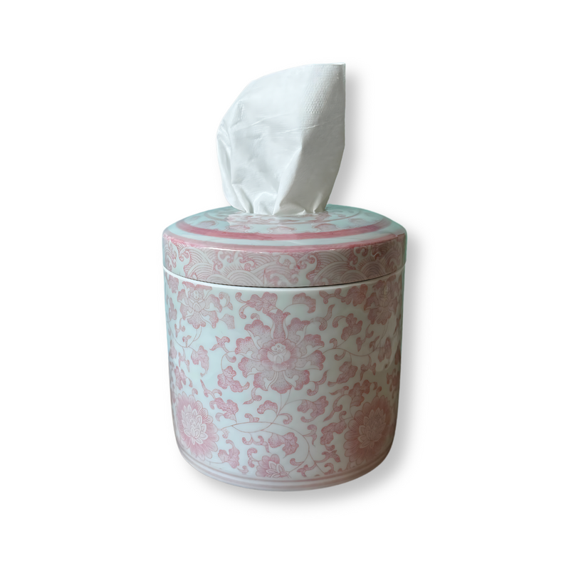 Pink & White Floral Tissue Vessel