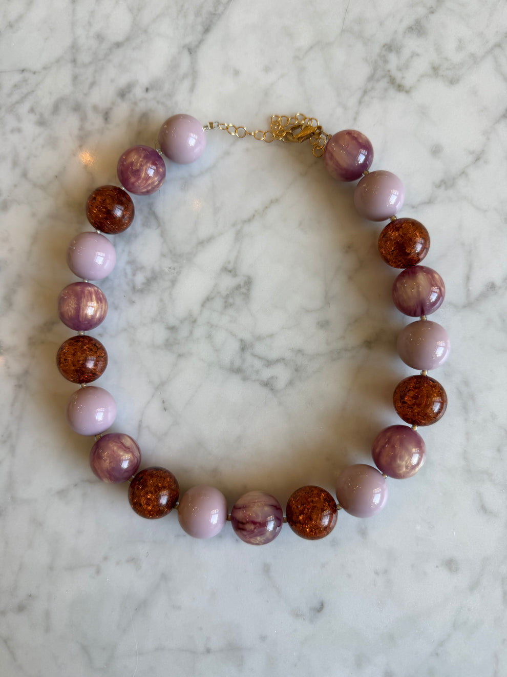 Large Purple & Brown Ball Necklace