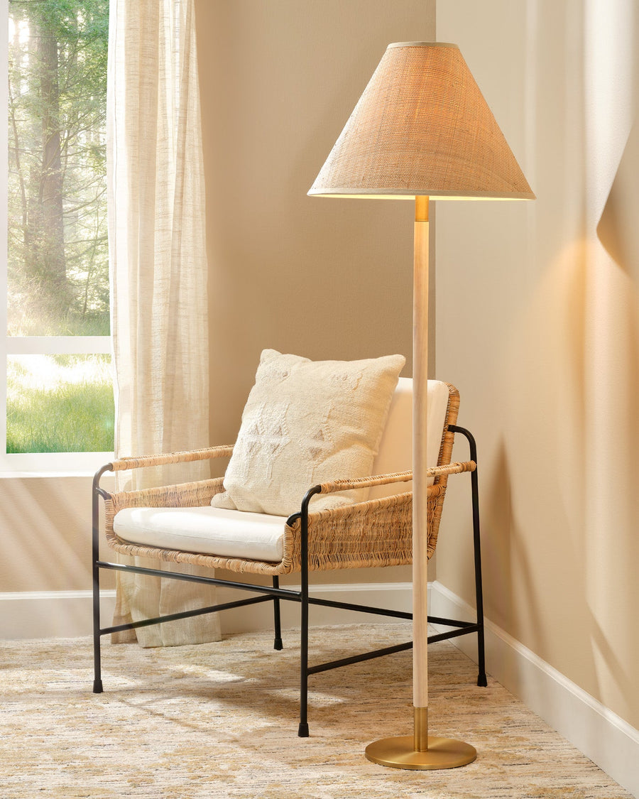 Raffia, Wood, & Brass Floor Lamp