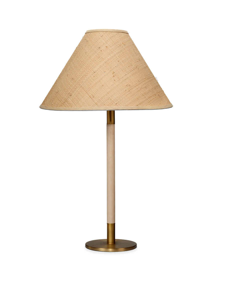 Raffia, Wood, & Brass Table Lamp