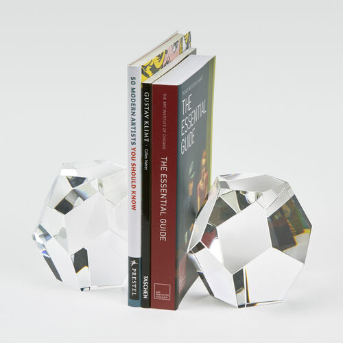 Round Diamond Cut Crystal Bookends