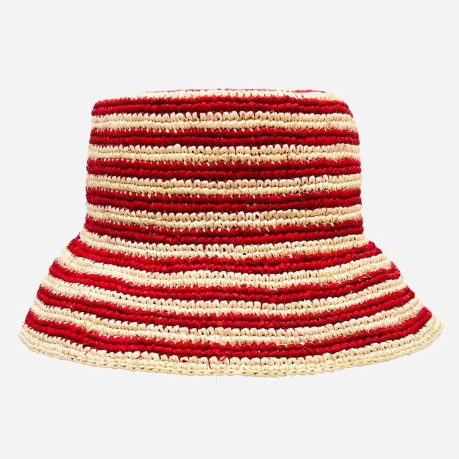 Red & Hay Stripe Bucket Hat