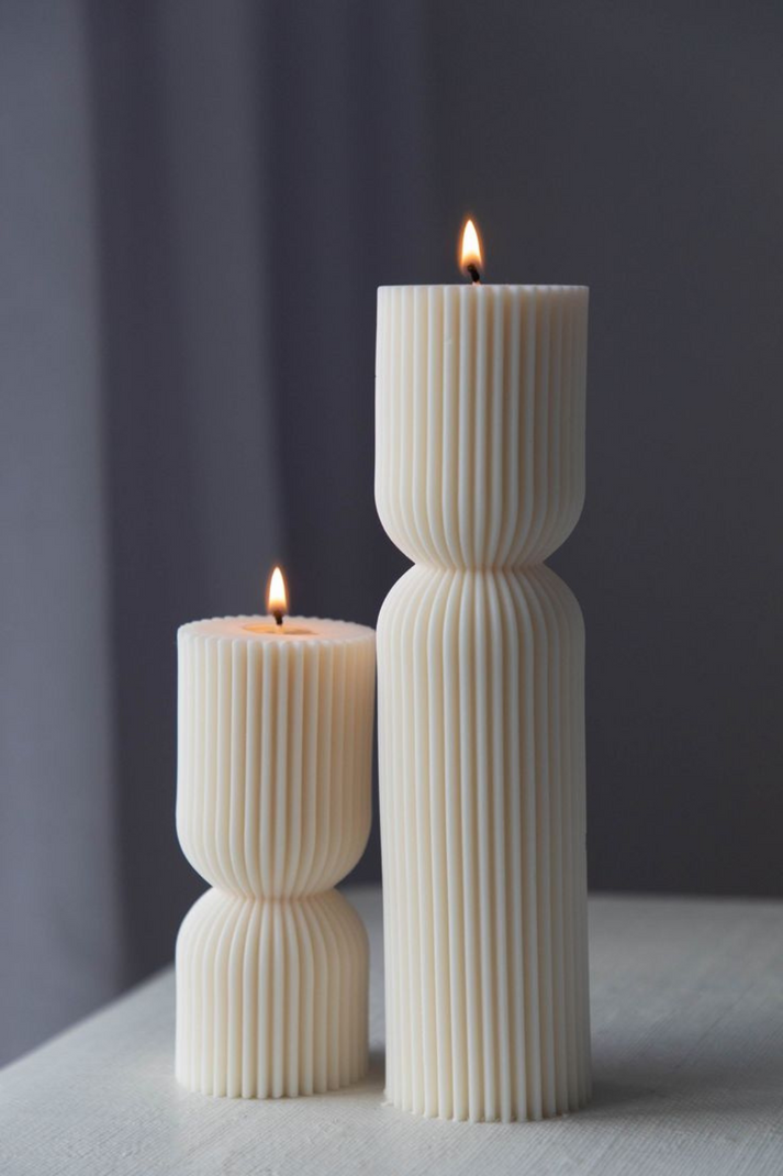 Small Cream Hourglass Pillar Candle
