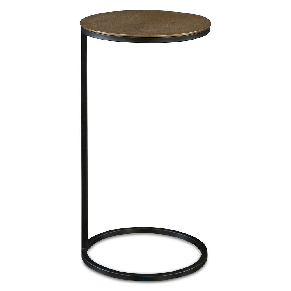 Black Iron Round Accent Table with Antique Gold Top