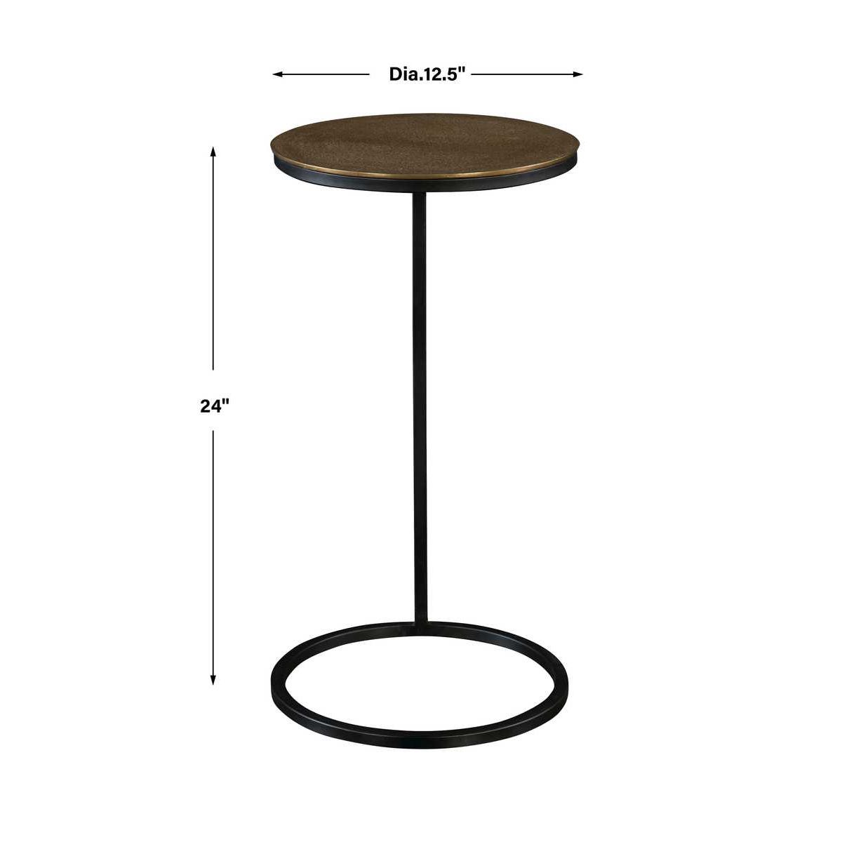 Black Iron Round Accent Table with Antique Gold Top