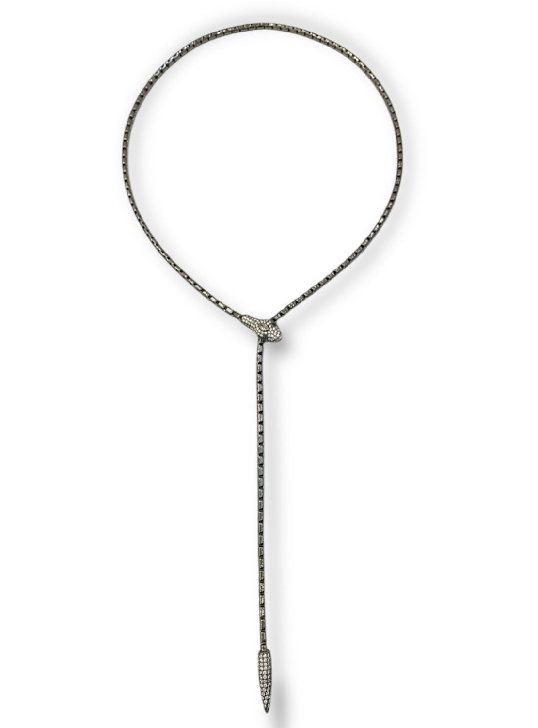 Gunmetal Snake Lariat Necklace
