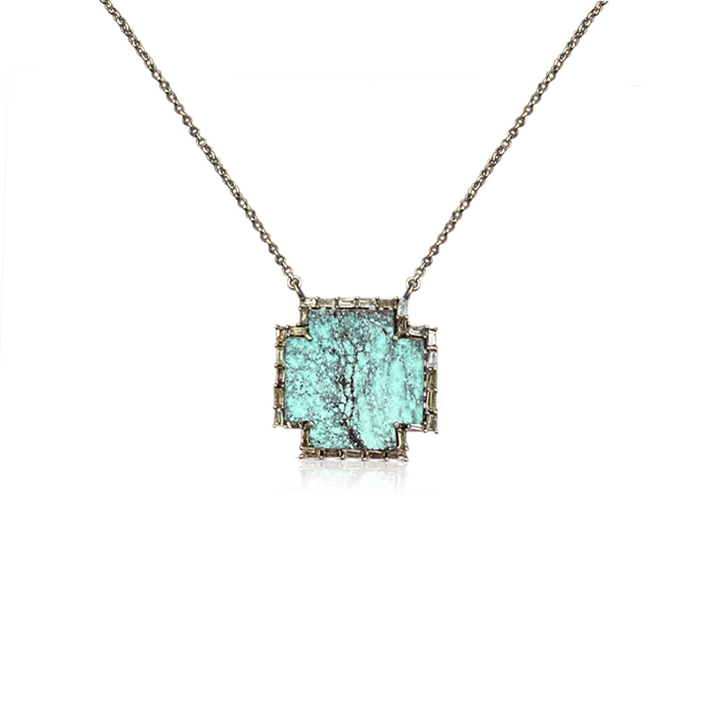 Small Silver Turquoise Cross Necklace