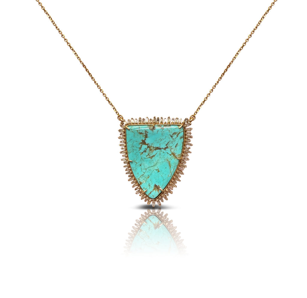 14K Sonoran Turquoise Shield Necklace