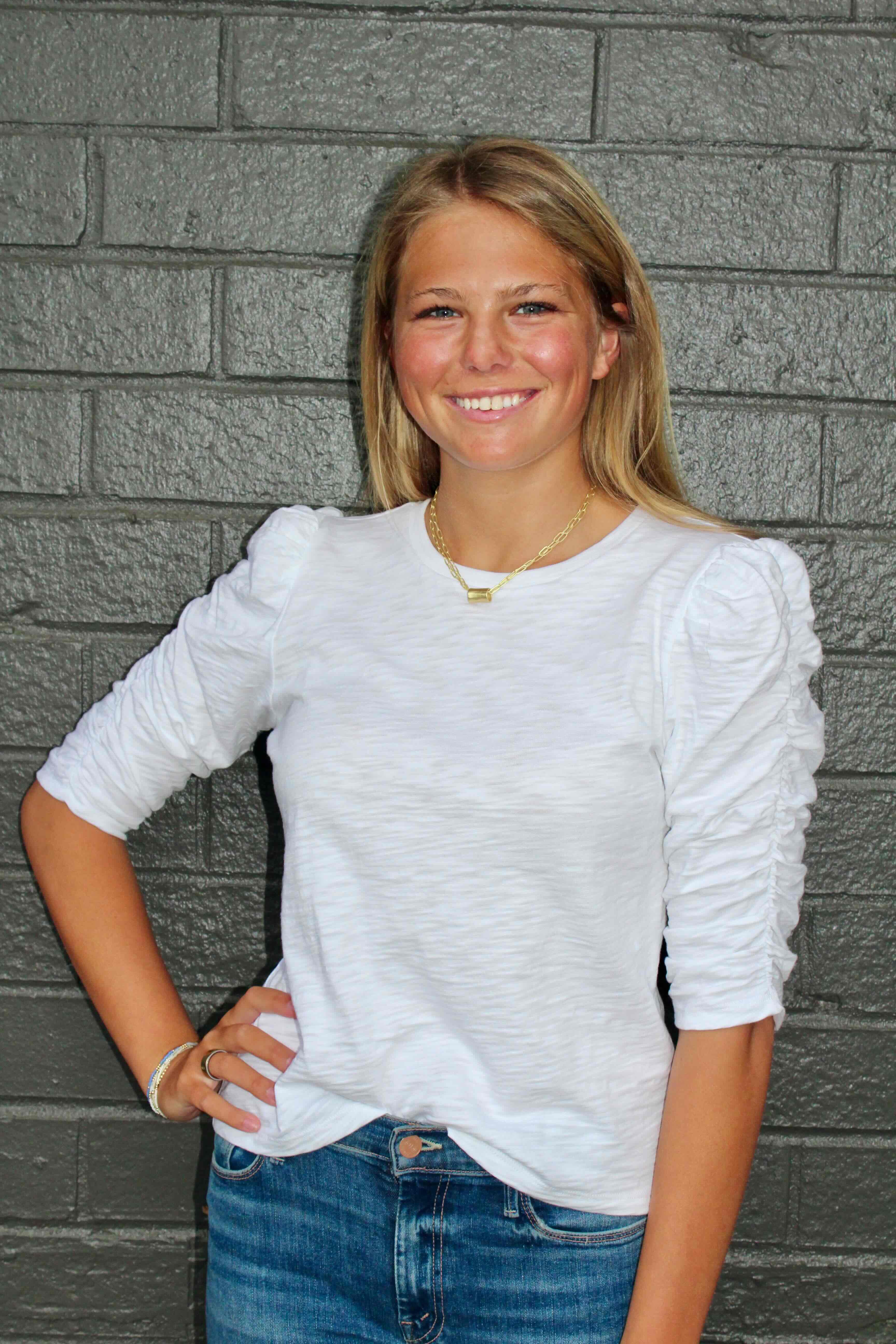 White Ruched Elbow-Length Tee