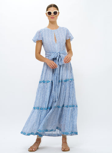 Blue V-Neck Maxi Dress