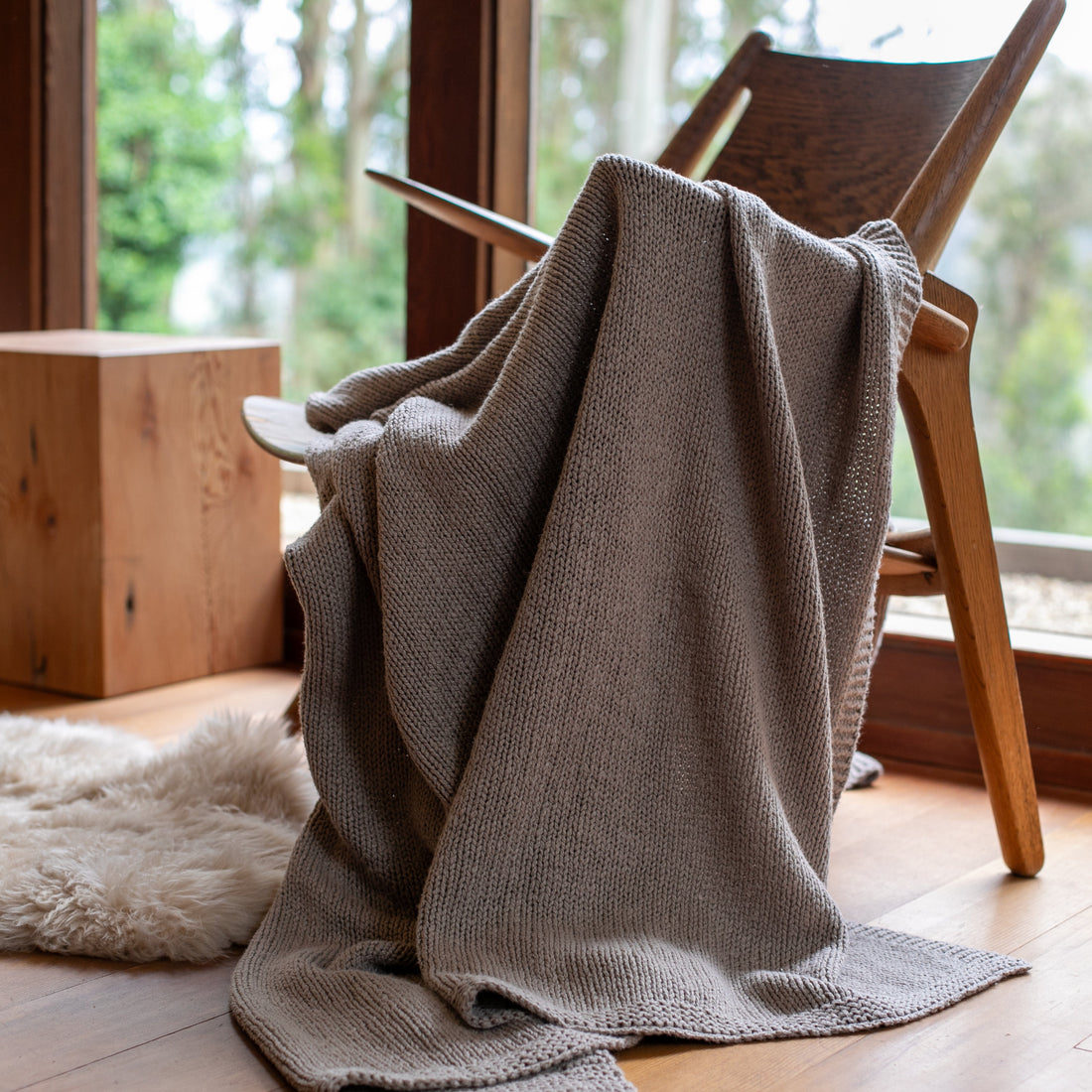 Stone Cotton Knit Throw Blanket