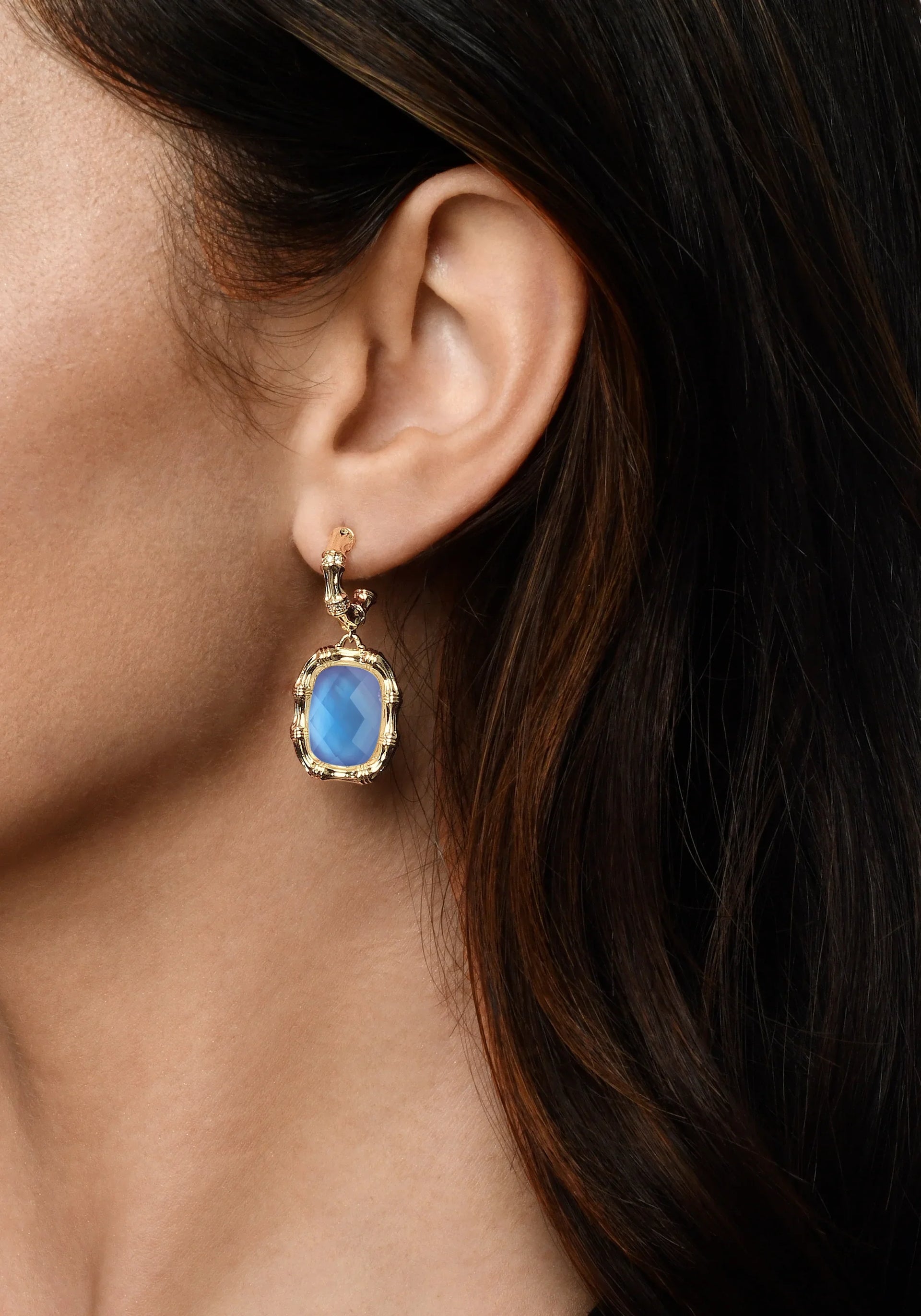 Bamboo Iridescent Blue Drop Earrings
