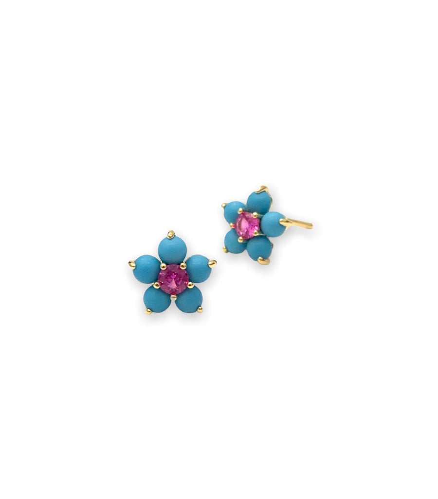 Turquoise & Ruby Thalia Studs