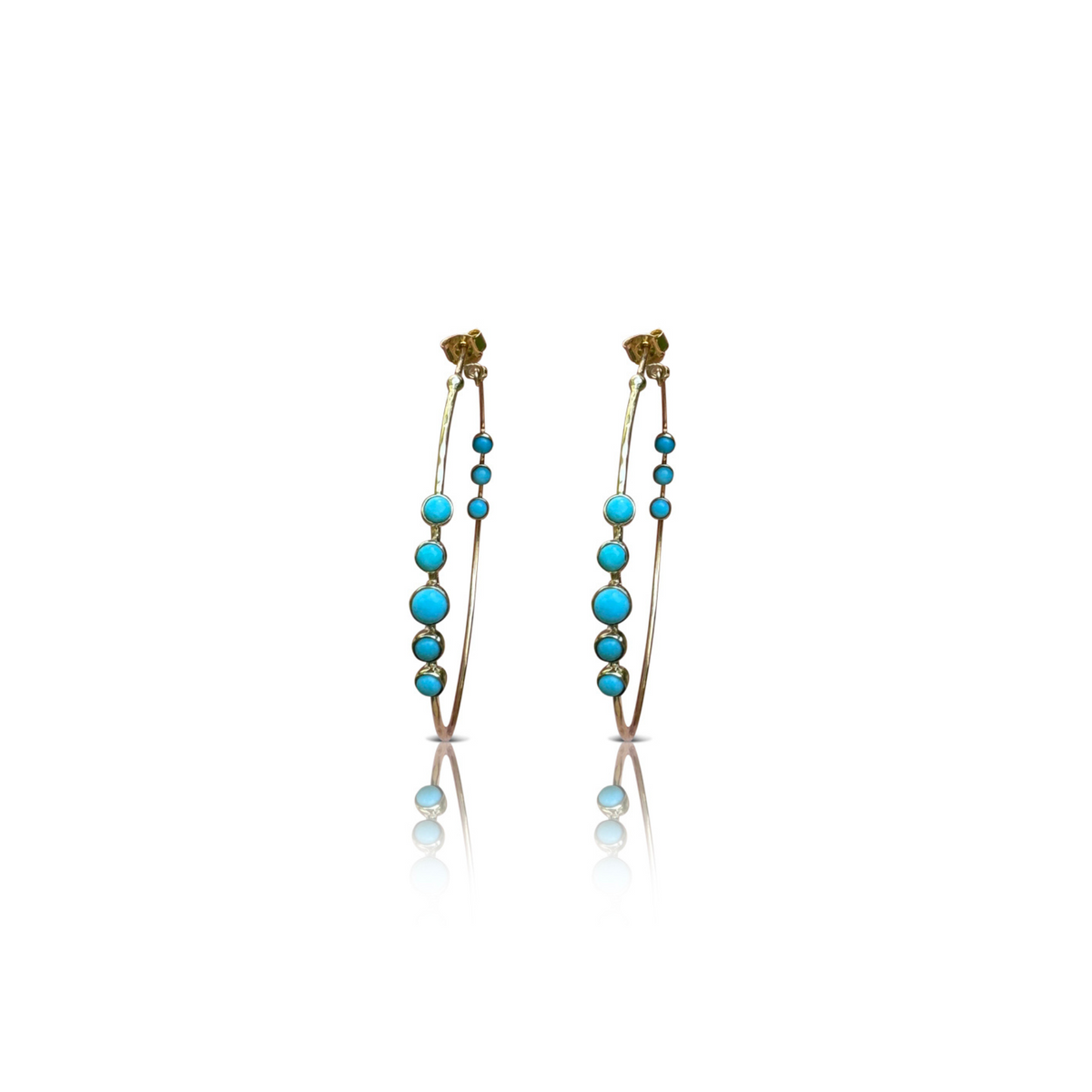 14K Turquoise Bezel Hammered Hoops
