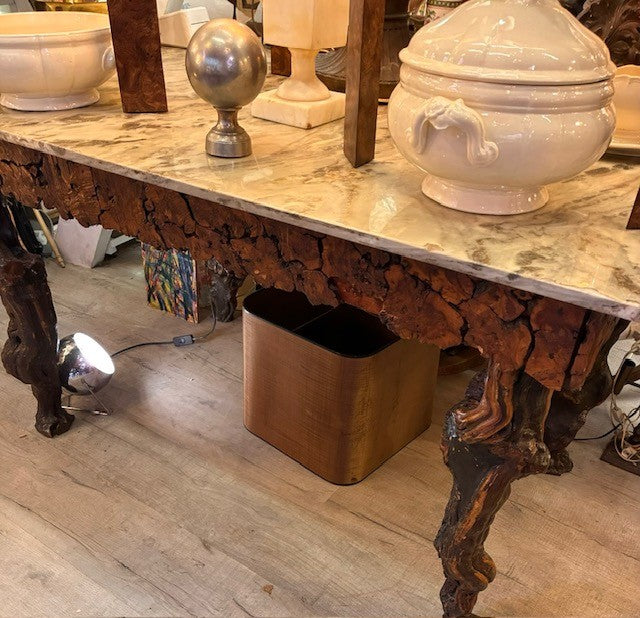 19th C Table with Vine Legs & Marble Top