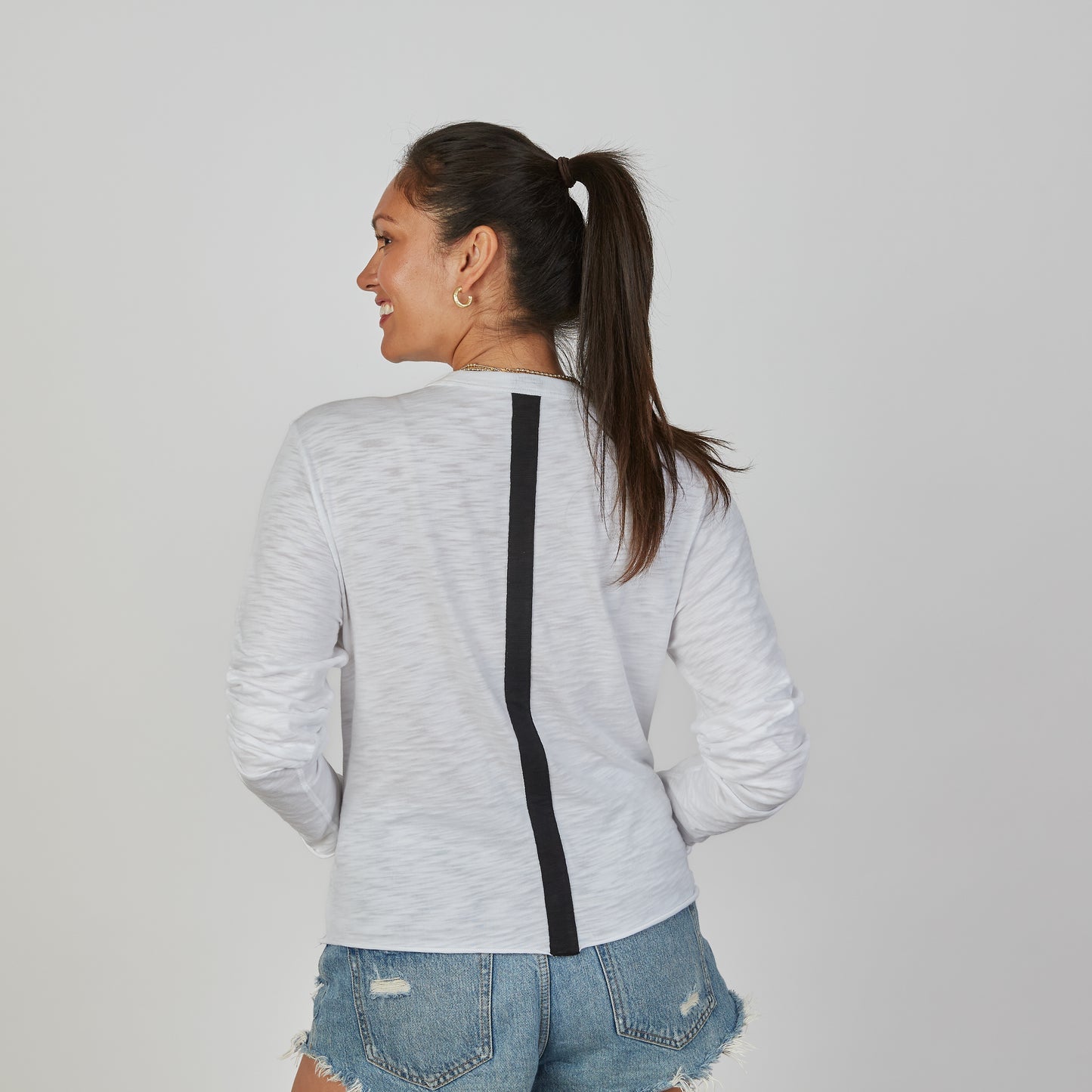 White & Black Stripe Long Sleeve Relaxed Crew